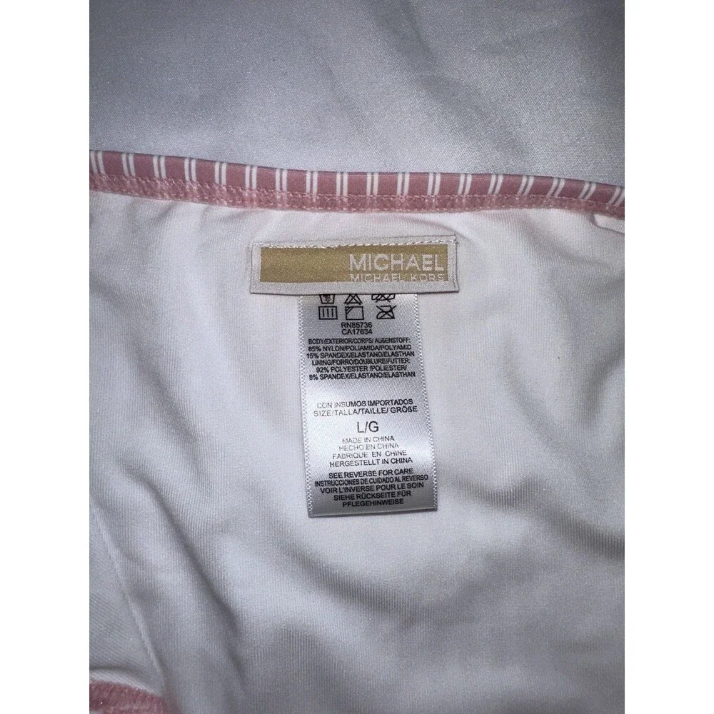 Michael Kors Women’s Pink & White Striped High-Waist Bikini Bottom Size Large